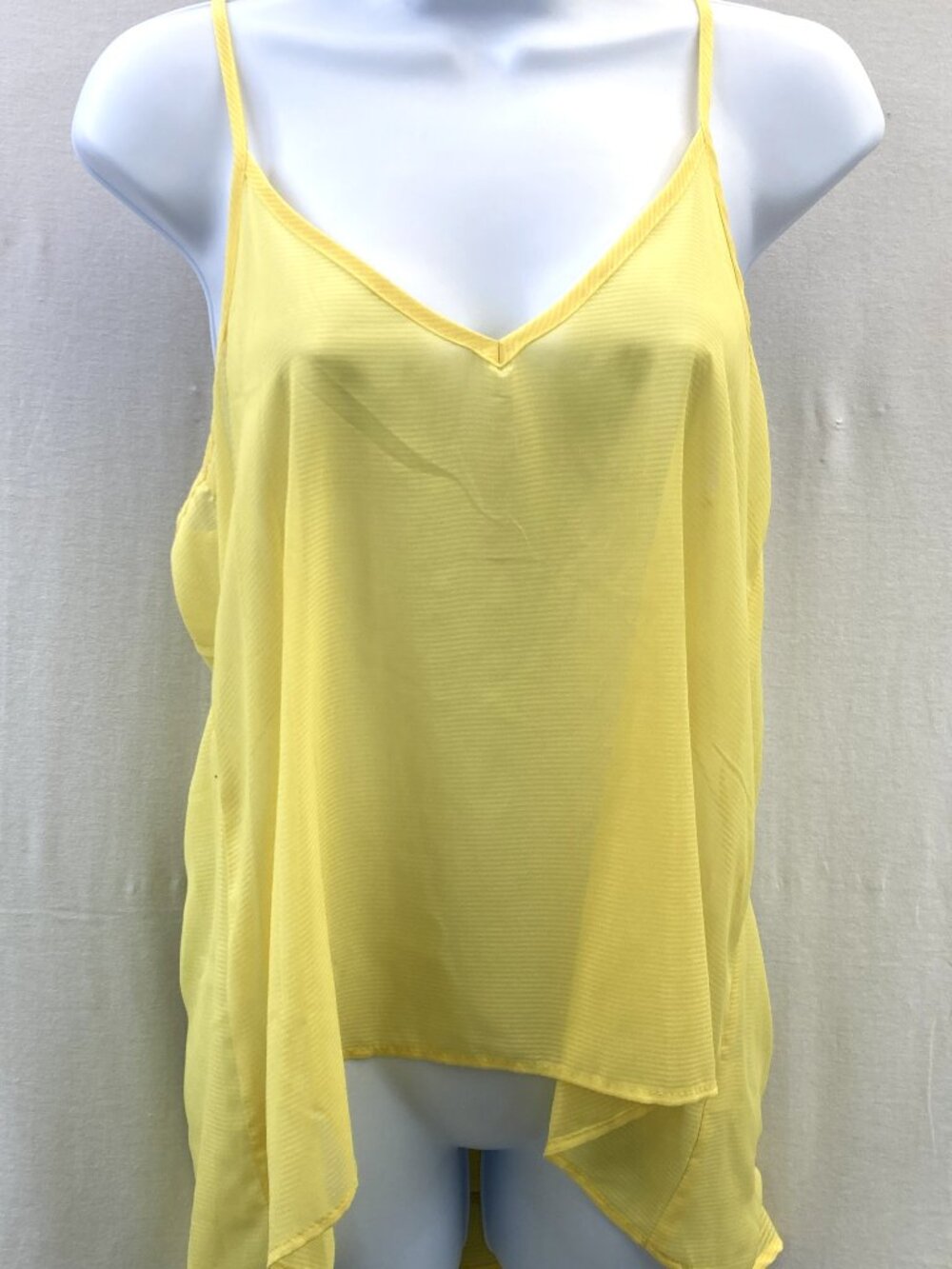 Everly Light Yellow Semi Sheer Adjustable Spaghetti Strap Women's Shirt -Size S